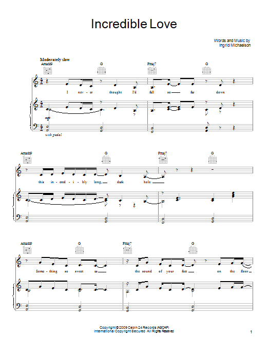 Ingrid Michaelson Incredible Love sheet music notes and chords arranged for Piano, Vocal & Guitar Chords (Right-Hand Melody)