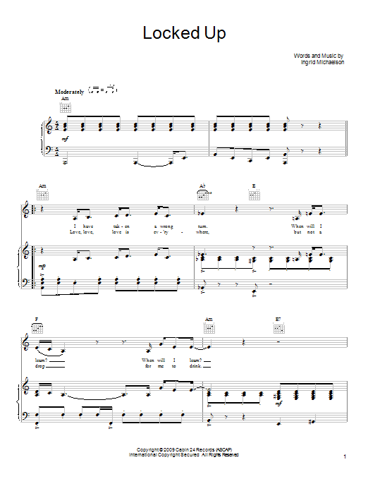 Ingrid Michaelson Locked Up sheet music notes and chords arranged for Piano, Vocal & Guitar Chords (Right-Hand Melody)