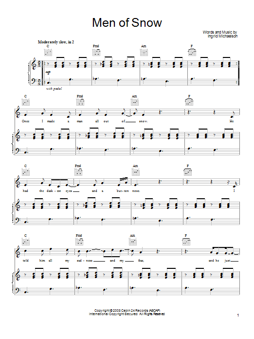 Ingrid Michaelson Men Of Snow sheet music notes and chords arranged for Piano, Vocal & Guitar Chords (Right-Hand Melody)