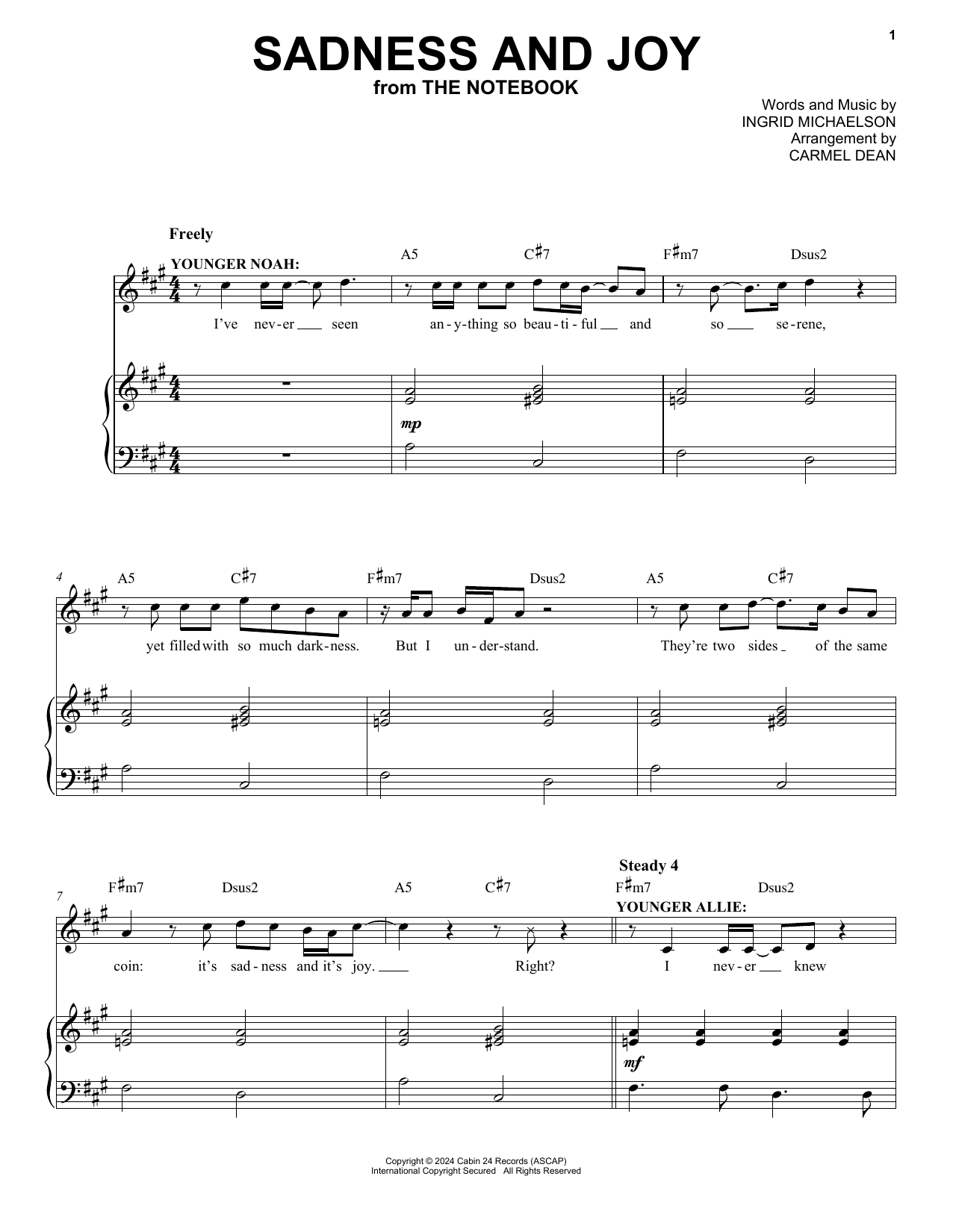 Ingrid Michaelson Sadness and Joy (from The Notebook) sheet music notes and chords arranged for Piano & Vocal
