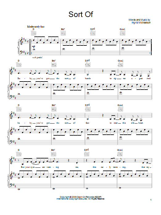 Ingrid Michaelson Sort Of sheet music notes and chords arranged for Piano, Vocal & Guitar Chords (Right-Hand Melody)