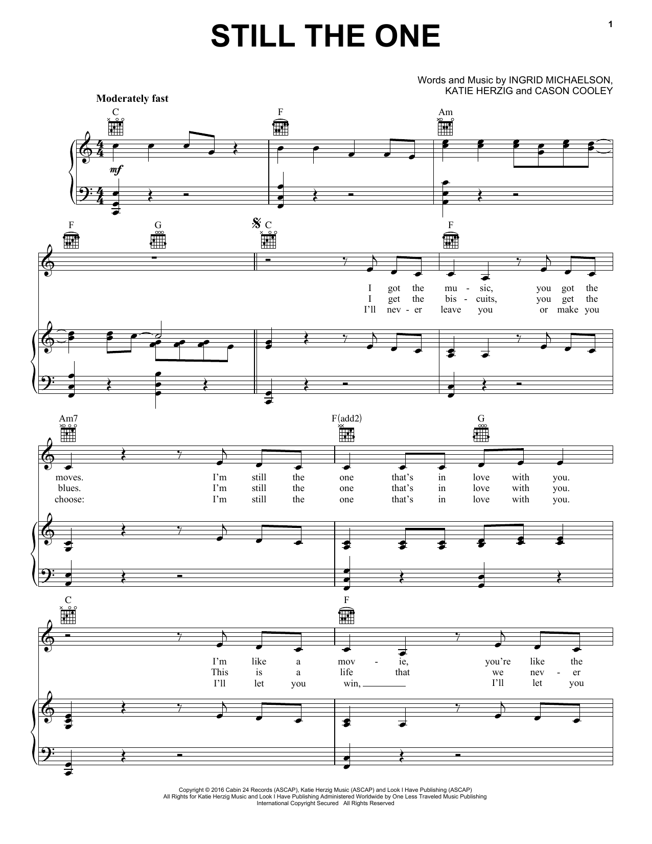 Ingrid Michaelson Still The One sheet music notes and chords arranged for Piano, Vocal & Guitar Chords (Right-Hand Melody)