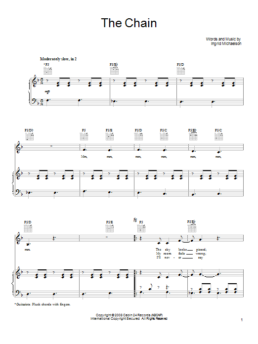 Ingrid Michaelson The Chain sheet music notes and chords arranged for Piano, Vocal & Guitar Chords (Right-Hand Melody)