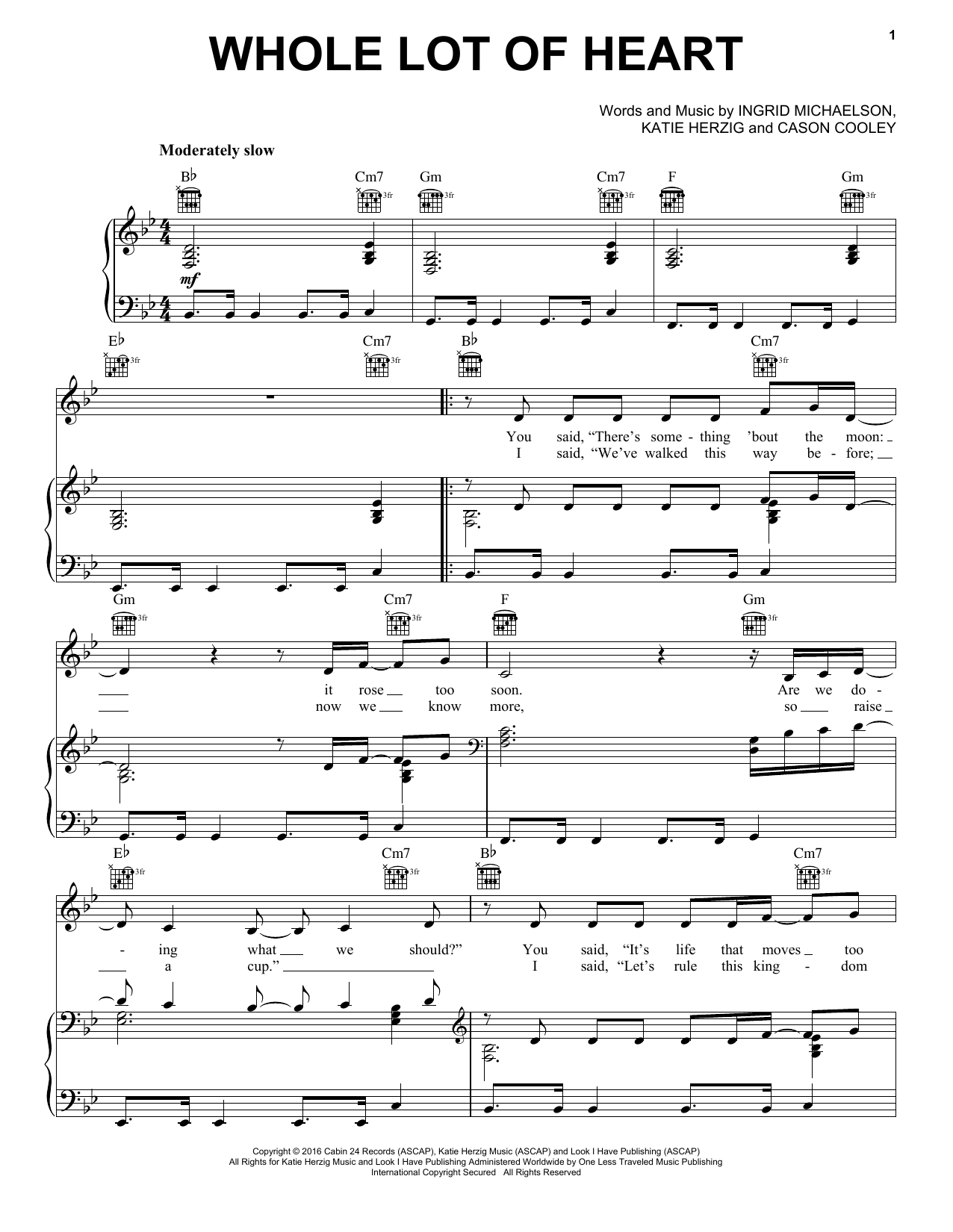Ingrid Michaelson Whole Lot Of Heart sheet music notes and chords arranged for Piano, Vocal & Guitar Chords (Right-Hand Melody)