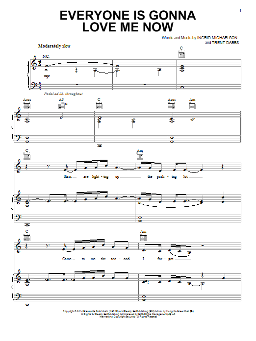 Ingrid Michaelson Everyone Is Gonna Love Me Now sheet music notes and chords arranged for Piano, Vocal & Guitar Chords (Right-Hand Melody)