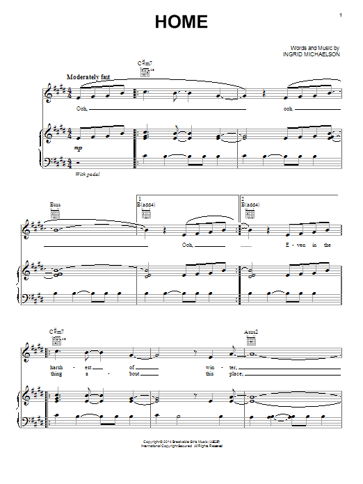 Ingrid Michaelson Home sheet music notes and chords arranged for Piano, Vocal & Guitar Chords (Right-Hand Melody)