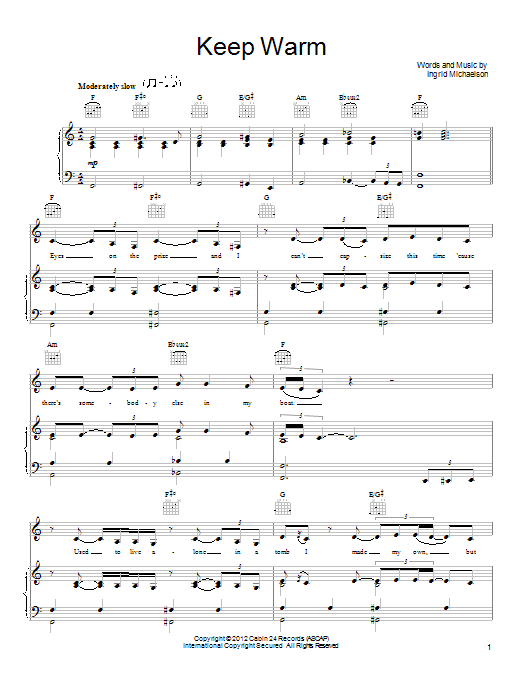 Ingrid Michaelson Keep Warm sheet music notes and chords arranged for Piano, Vocal & Guitar Chords (Right-Hand Melody)