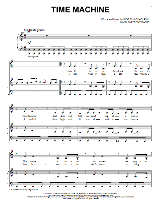 Ingrid Michaelson Time Machine sheet music notes and chords arranged for Piano, Vocal & Guitar Chords (Right-Hand Melody)