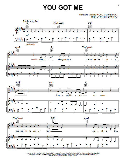 Ingrid Michaelson You Got Me sheet music notes and chords arranged for Piano, Vocal & Guitar Chords (Right-Hand Melody)