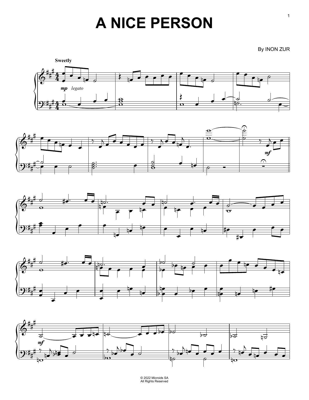 Inon Zur A Nice Person (from Syberia: The World Before) sheet music notes and chords arranged for Piano Solo