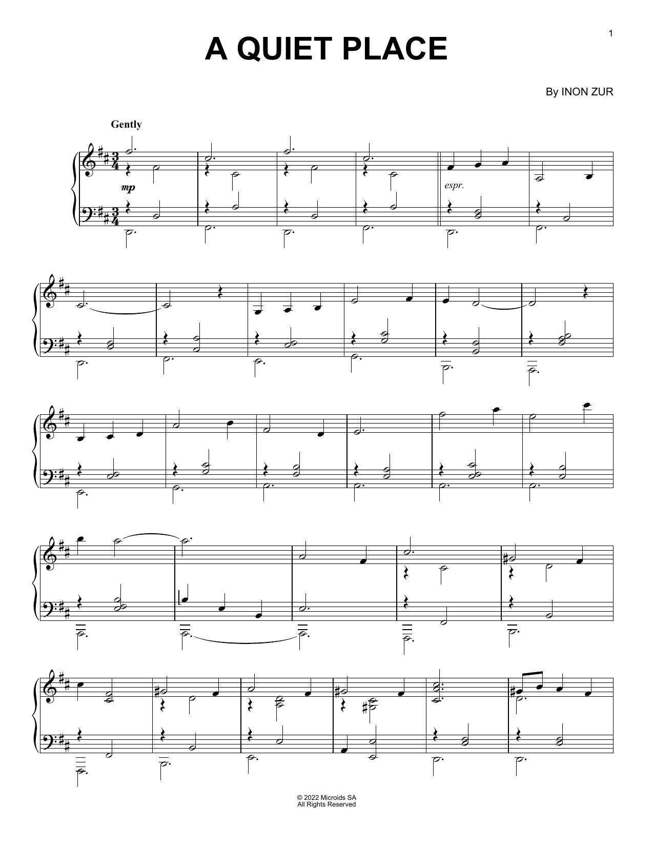 Inon Zur A Quiet Place (from Syberia: The World Before) sheet music notes and chords arranged for Piano Solo