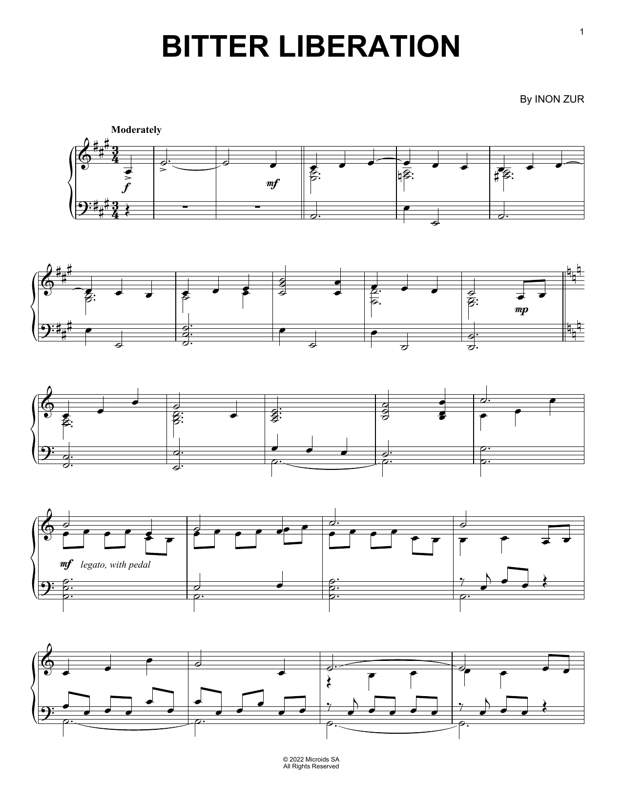 Inon Zur Bitter Liberation (from Syberia: The World Before) sheet music notes and chords arranged for Piano Solo