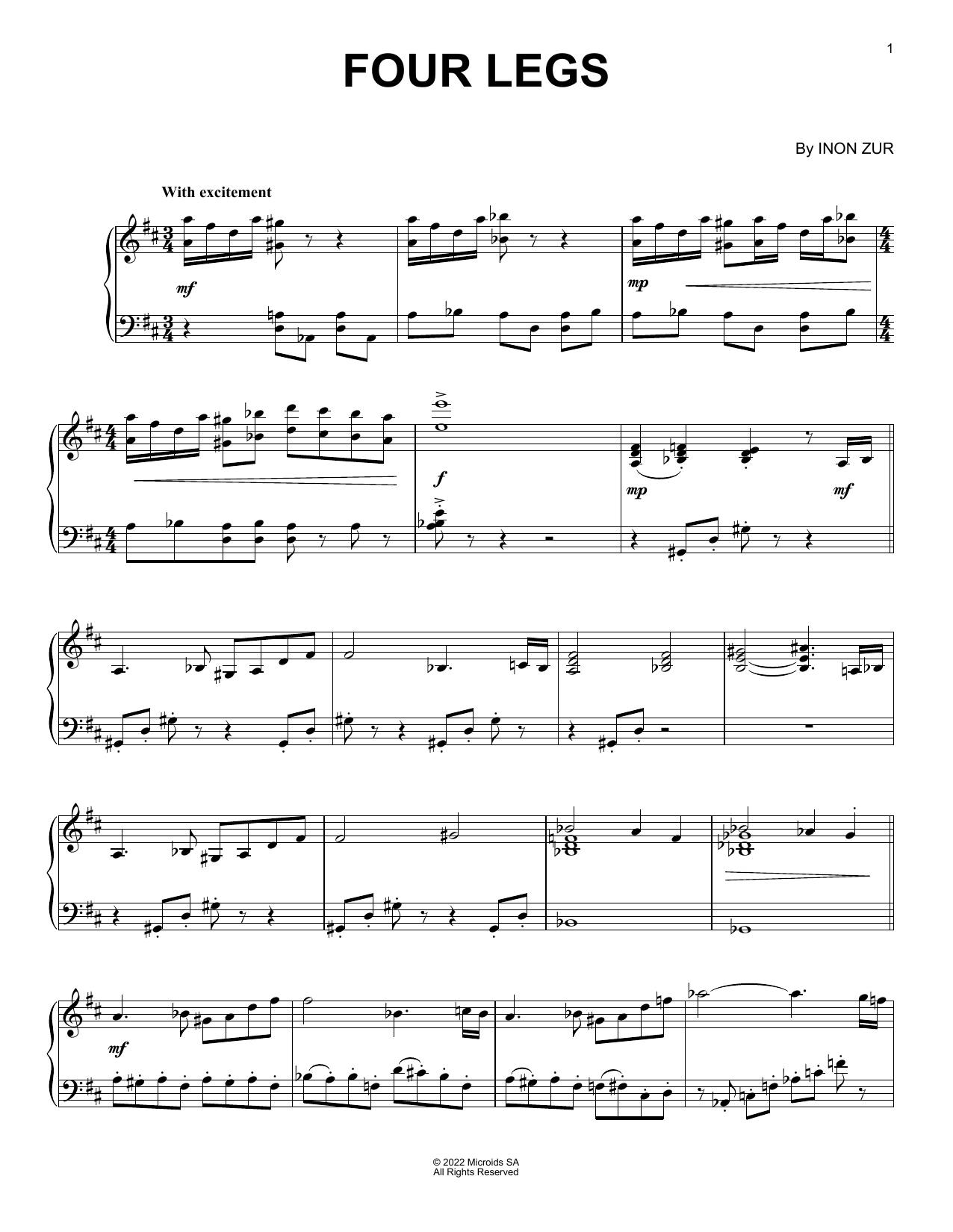 Inon Zur Four Legs (from Syberia: The World Before) sheet music notes and chords arranged for Piano Solo