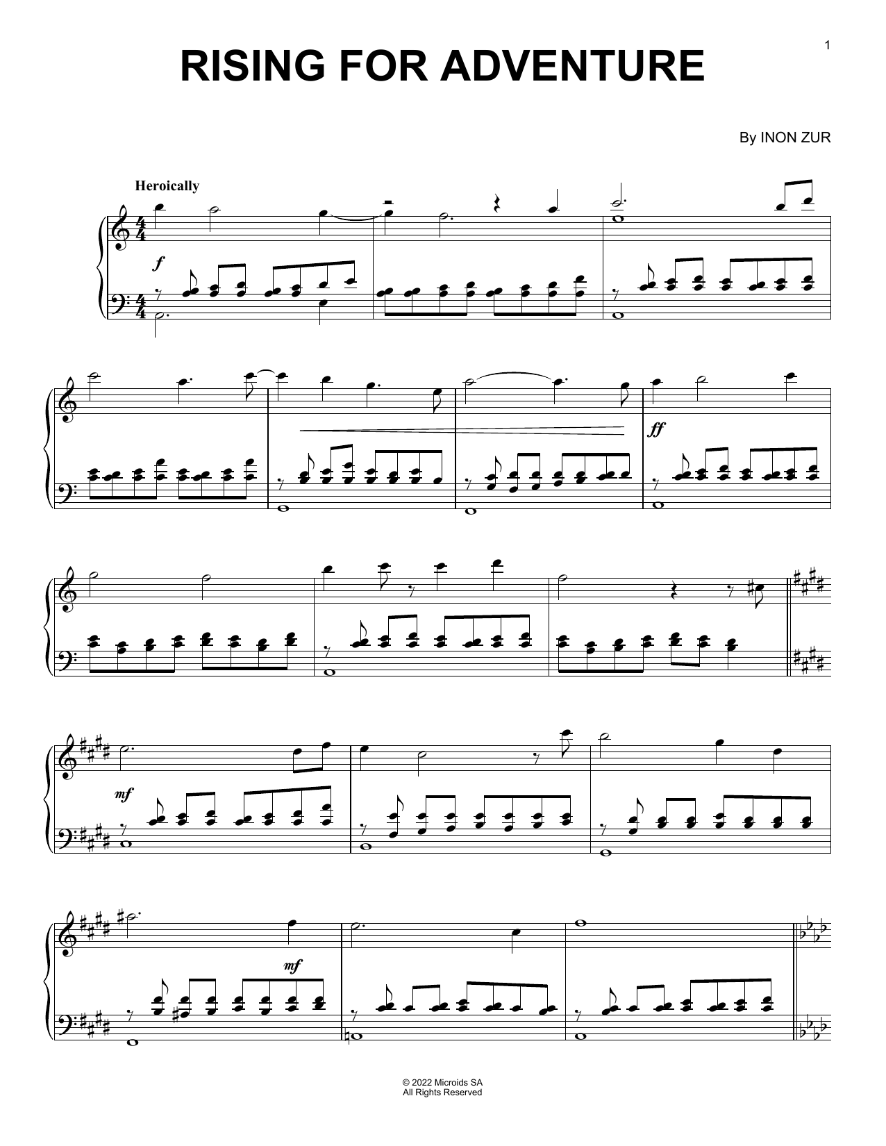 Inon Zur Rising For Adventure (from Syberia: The World Before) sheet music notes and chords arranged for Piano Solo