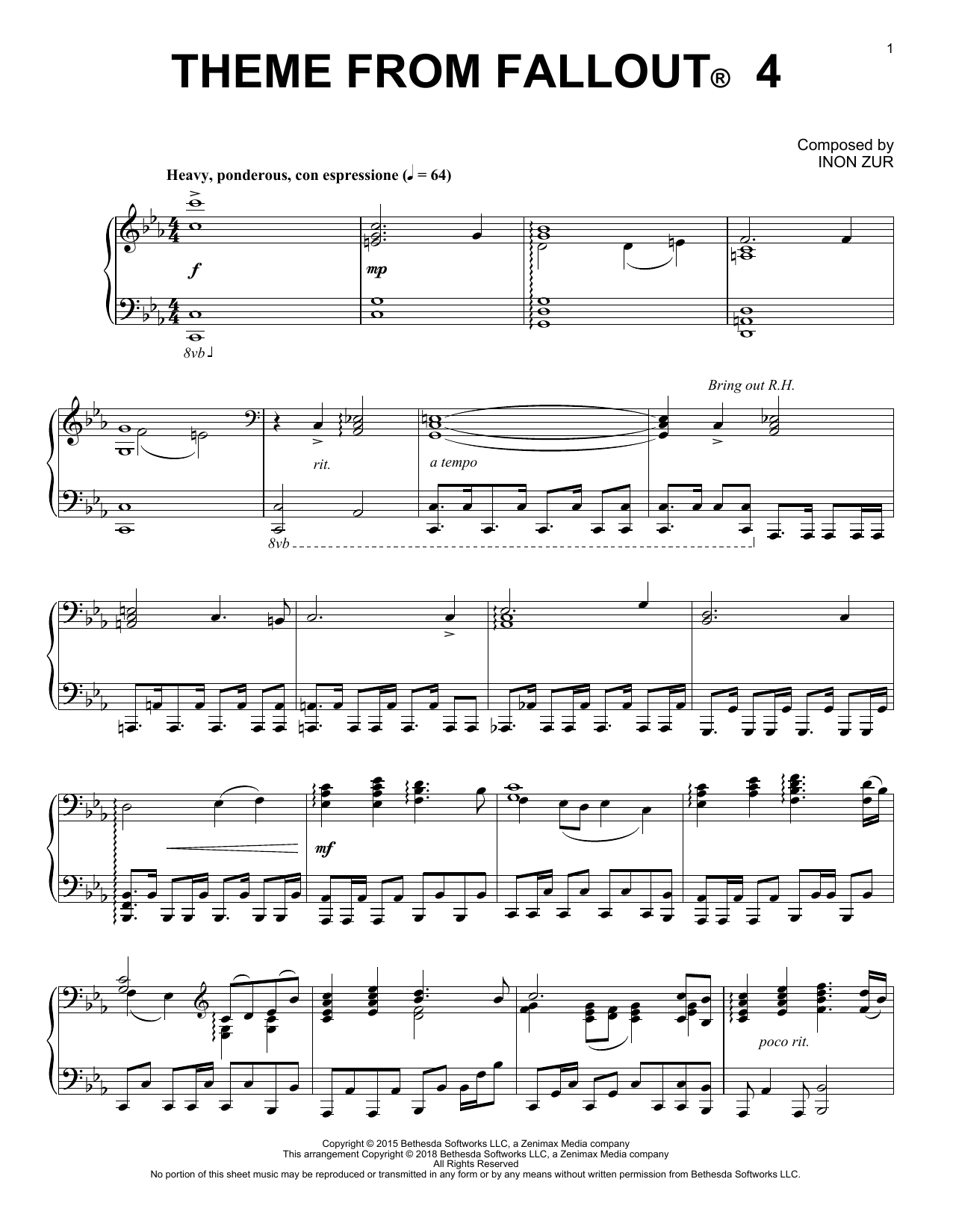 Inon Zur Theme From Fallout 4 sheet music notes and chords arranged for Easy Piano