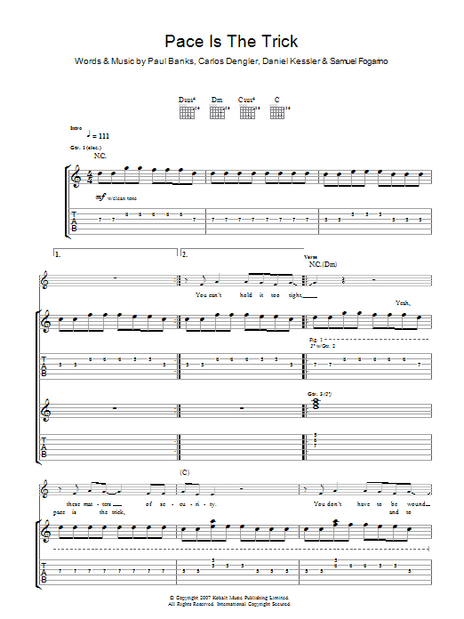 Interpol Pace Is The Trick sheet music notes and chords arranged for Guitar Tab