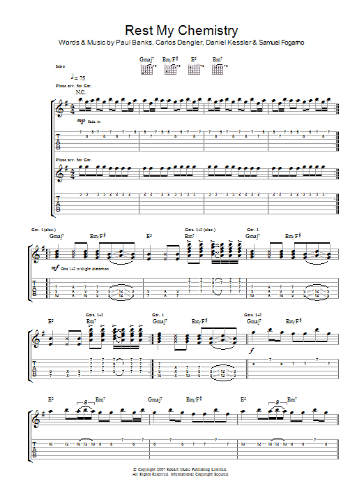 Interpol Rest My Chemistry sheet music notes and chords arranged for Guitar Tab