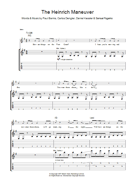 Interpol The Heinrich Maneuver sheet music notes and chords arranged for Guitar Tab