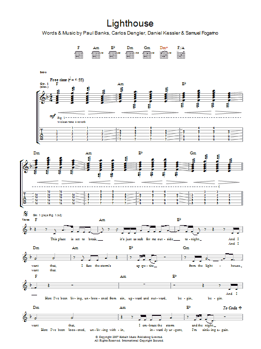 Interpol The Lighthouse sheet music notes and chords arranged for Guitar Tab