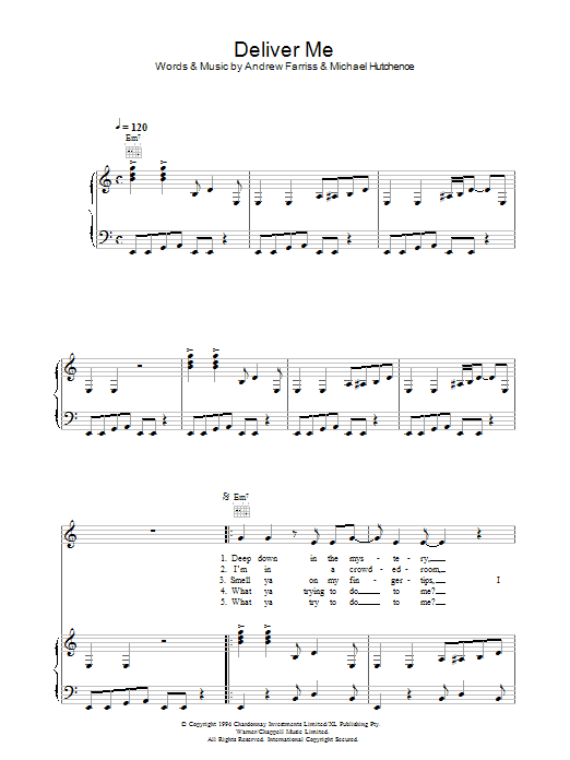 INXS Deliver Me sheet music notes and chords arranged for Piano, Vocal & Guitar Chords