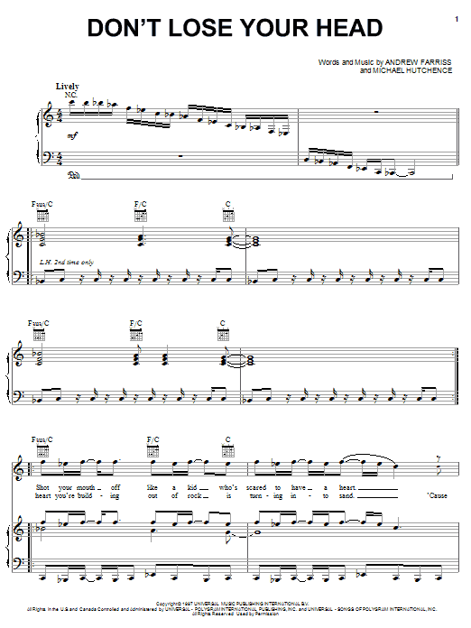 INXS Don't Lose Your Head sheet music notes and chords arranged for Piano, Vocal & Guitar Chords (Right-Hand Melody)