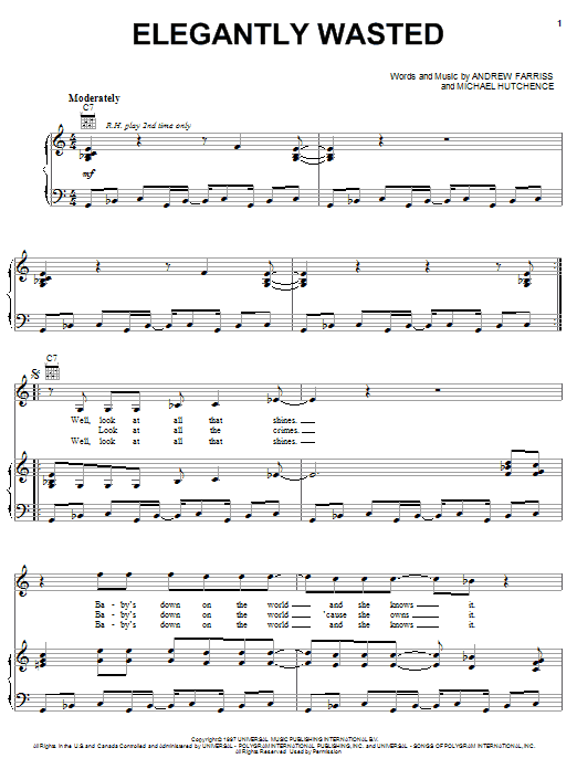INXS Elegantly Wasted sheet music notes and chords arranged for Piano, Vocal & Guitar Chords (Right-Hand Melody)