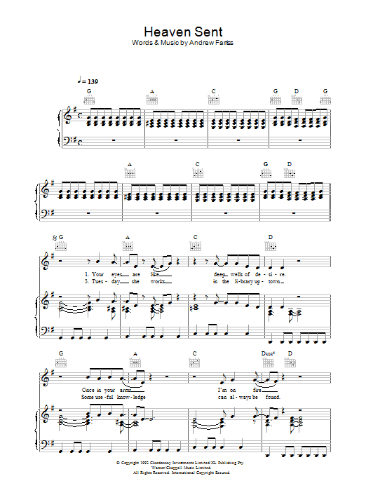 INXS Heaven Sent sheet music notes and chords arranged for Piano, Vocal & Guitar Chords