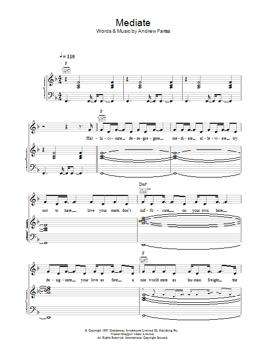 INXS Mediate sheet music notes and chords arranged for Piano, Vocal & Guitar Chords