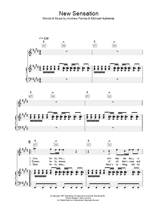 INXS New Sensation sheet music notes and chords arranged for Piano, Vocal & Guitar Chords (Right-Hand Melody)