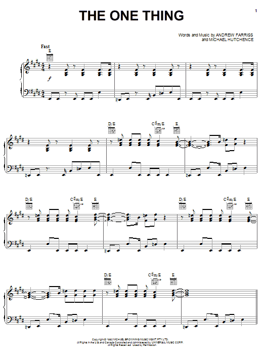 INXS The One Thing sheet music notes and chords arranged for Piano, Vocal & Guitar Chords (Right-Hand Melody)