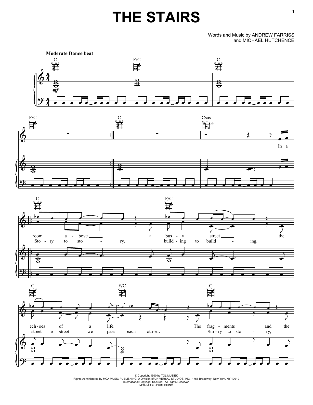 INXS The Stairs sheet music notes and chords arranged for Piano, Vocal & Guitar Chords (Right-Hand Melody)