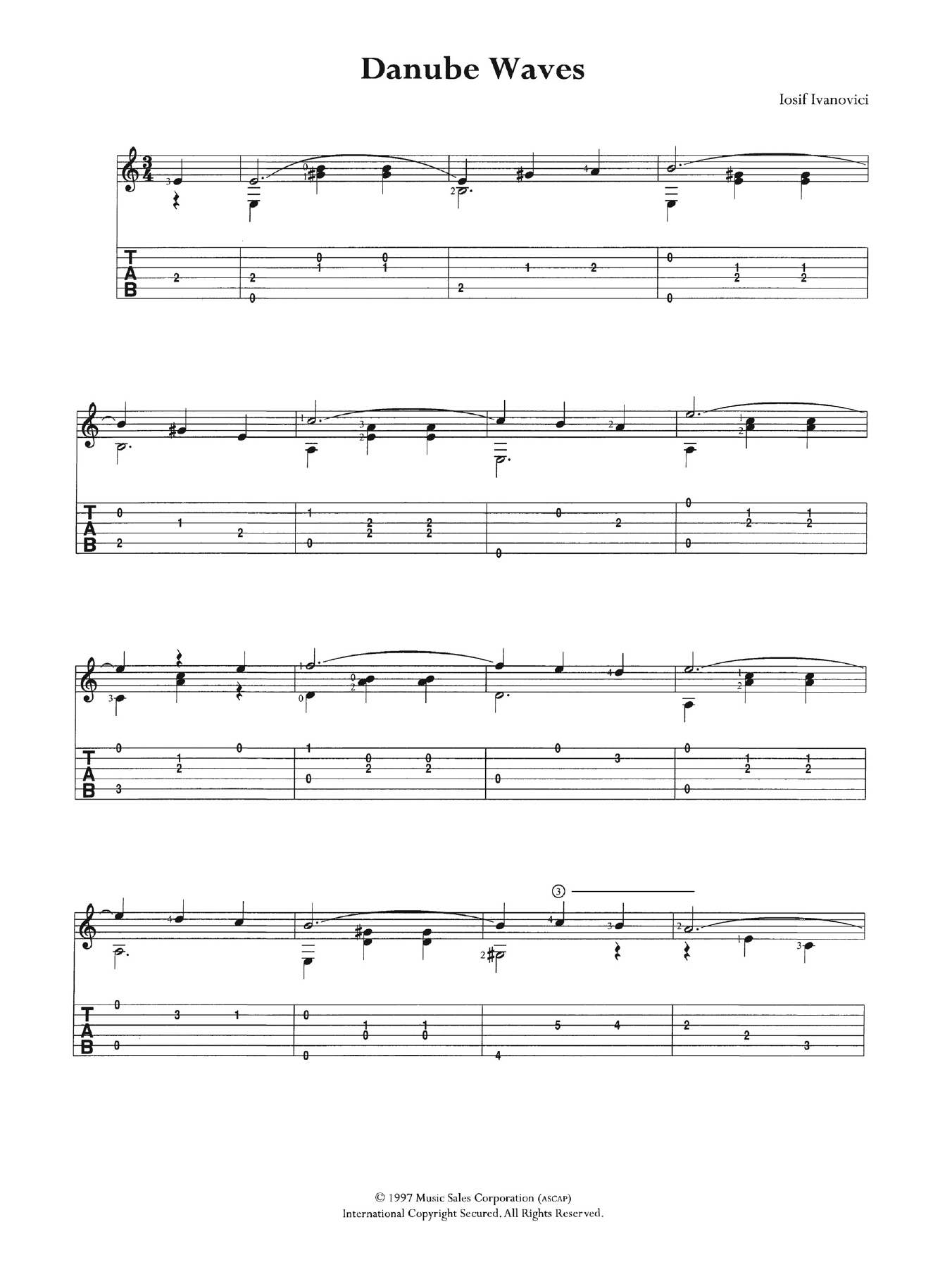 Iosif Ivanovici Danube Waves sheet music notes and chords arranged for Guitar Tab