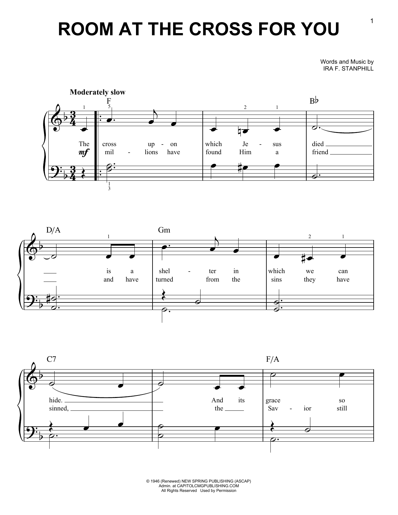 Ira F. Stanphill Room At The Cross For You sheet music notes and chords arranged for Easy Guitar