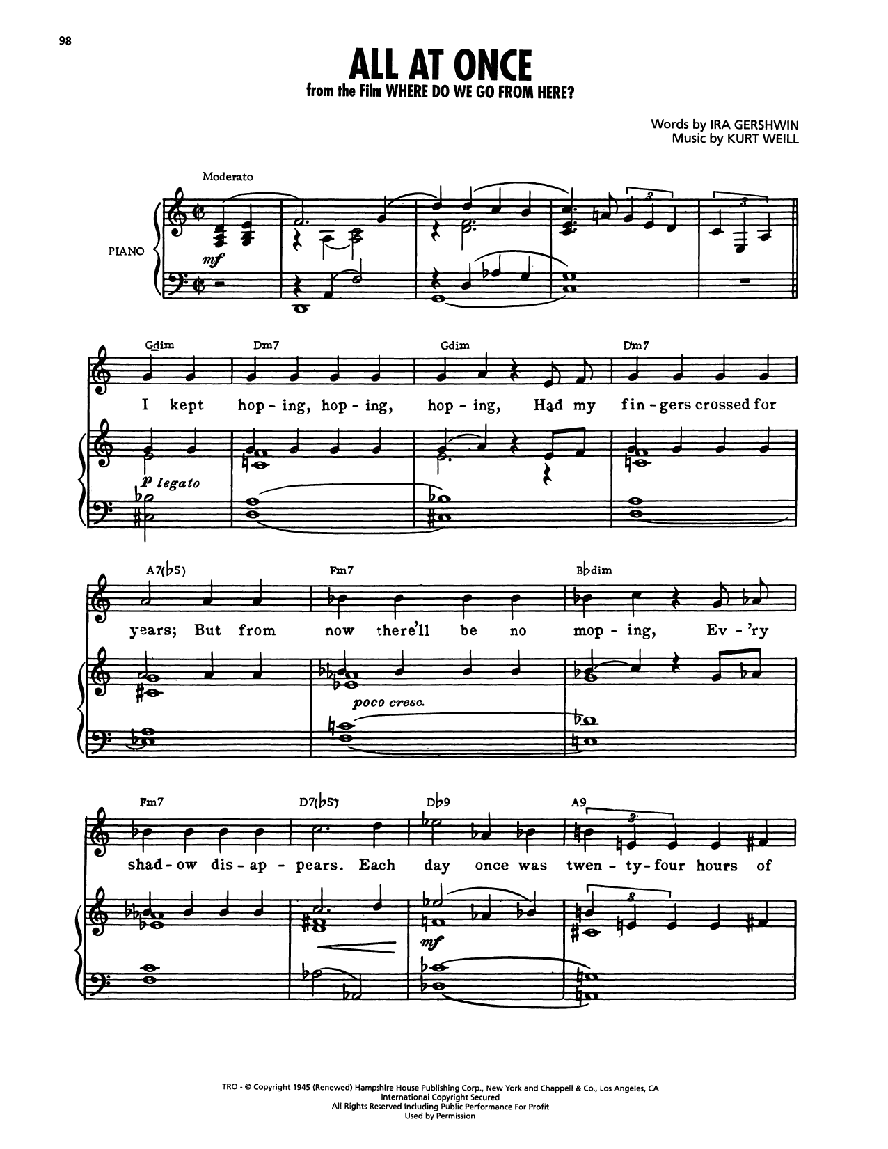 Ira Gershwin All At Once (from Where Do We Go From Here?) sheet music notes and chords arranged for Piano, Vocal & Guitar Chords (Right-Hand Melody)