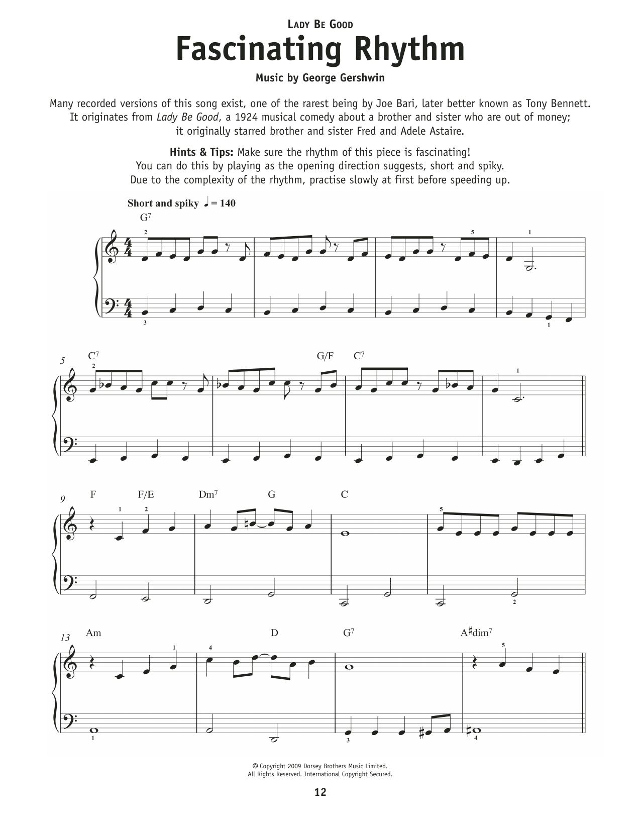 Ira Gershwin Fascinating Rhythm (from Lady Be Good) sheet music notes and chords arranged for Really Easy Piano