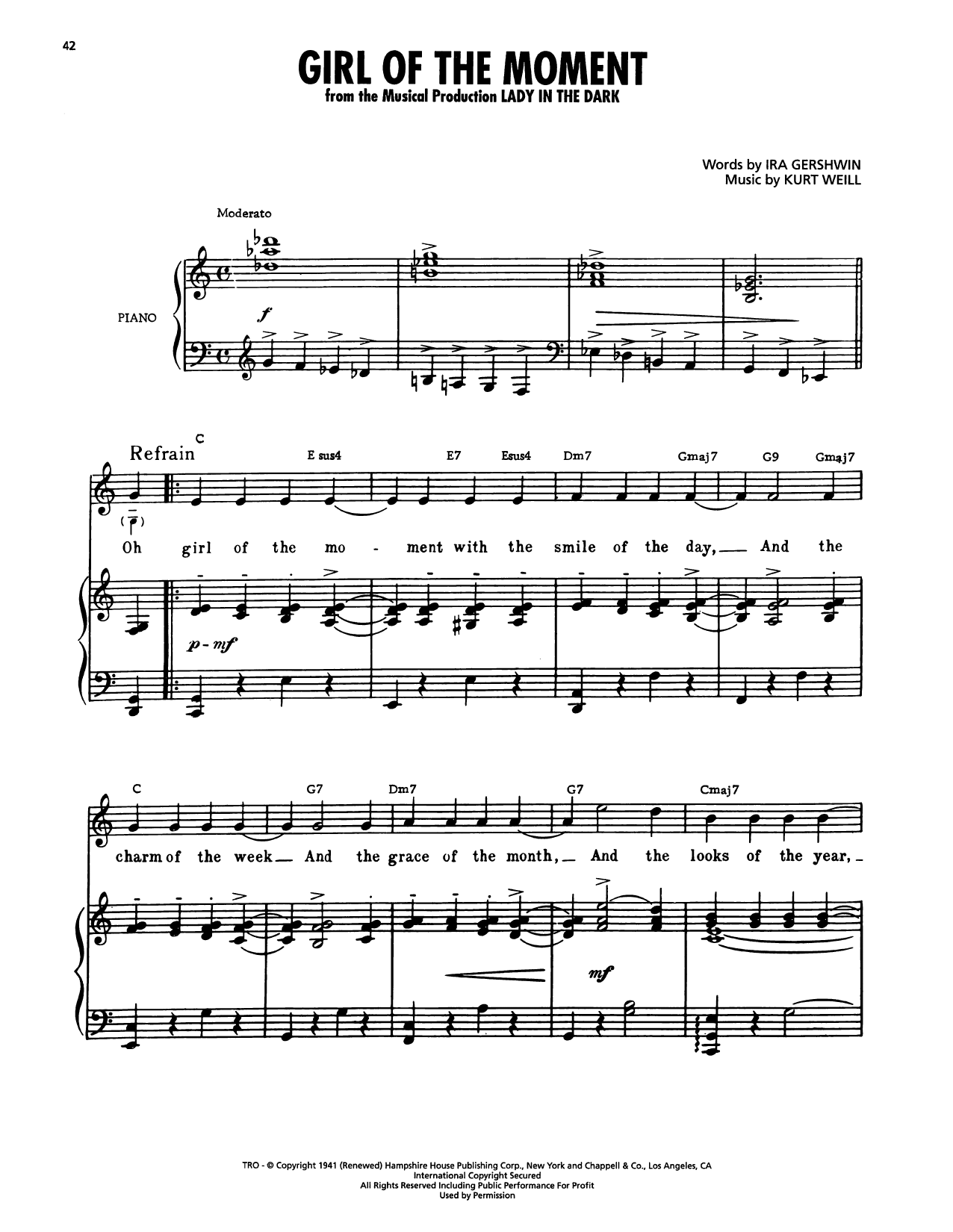 Ira Gershwin Girl Of The Moment (from Lady In The Dark) sheet music notes and chords arranged for Piano, Vocal & Guitar Chords (Right-Hand Melody)