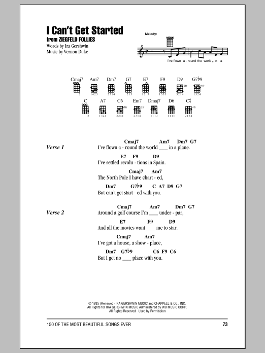 Ira Gershwin I Can't Get Started sheet music notes and chords arranged for Ukulele Chords/Lyrics