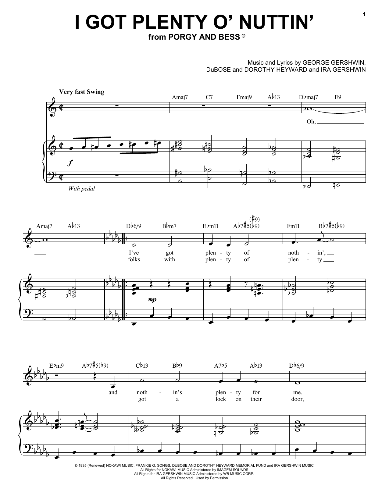 Ira Gershwin I Got Plenty O' Nuttin' sheet music notes and chords arranged for Piano & Vocal