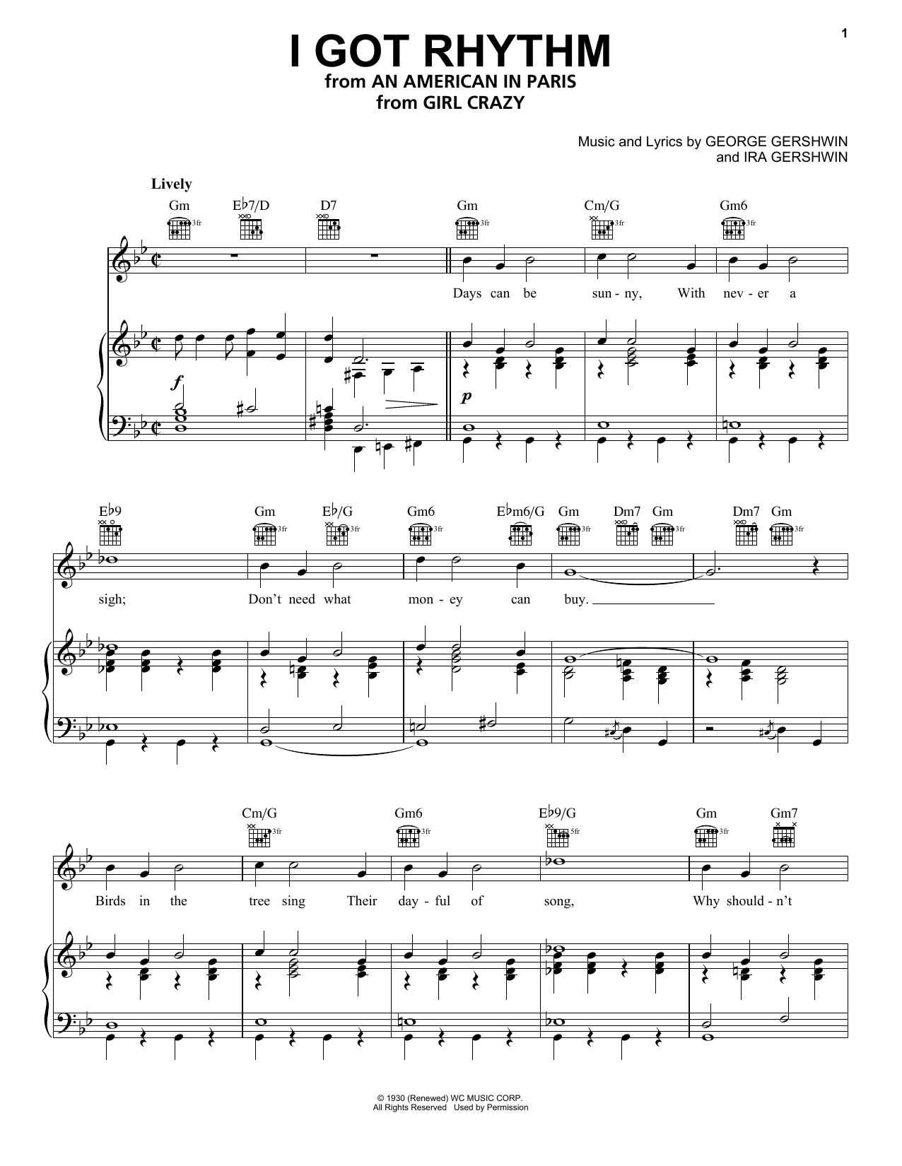 Ira Gershwin I Got Rhythm sheet music notes and chords arranged for Easy Guitar Tab