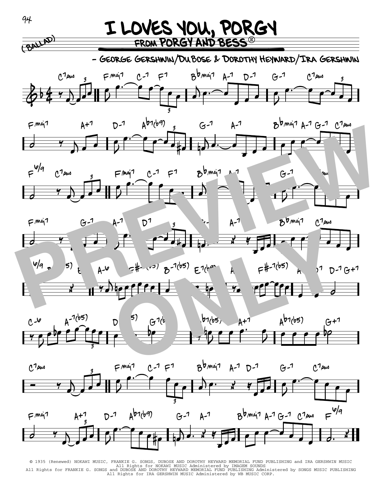 Ira Gershwin I Loves You, Porgy sheet music notes and chords arranged for Real Book – Melody & Chords