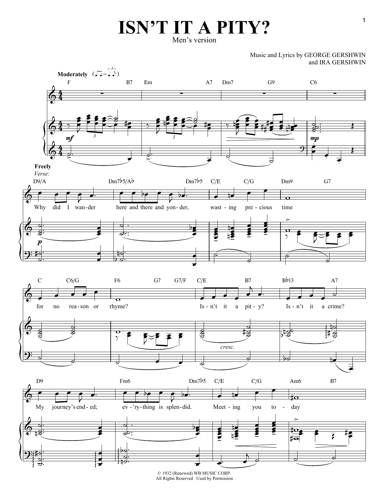 Ira Gershwin Isn't It A Pity? [Men's version] sheet music notes and chords arranged for Piano & Vocal