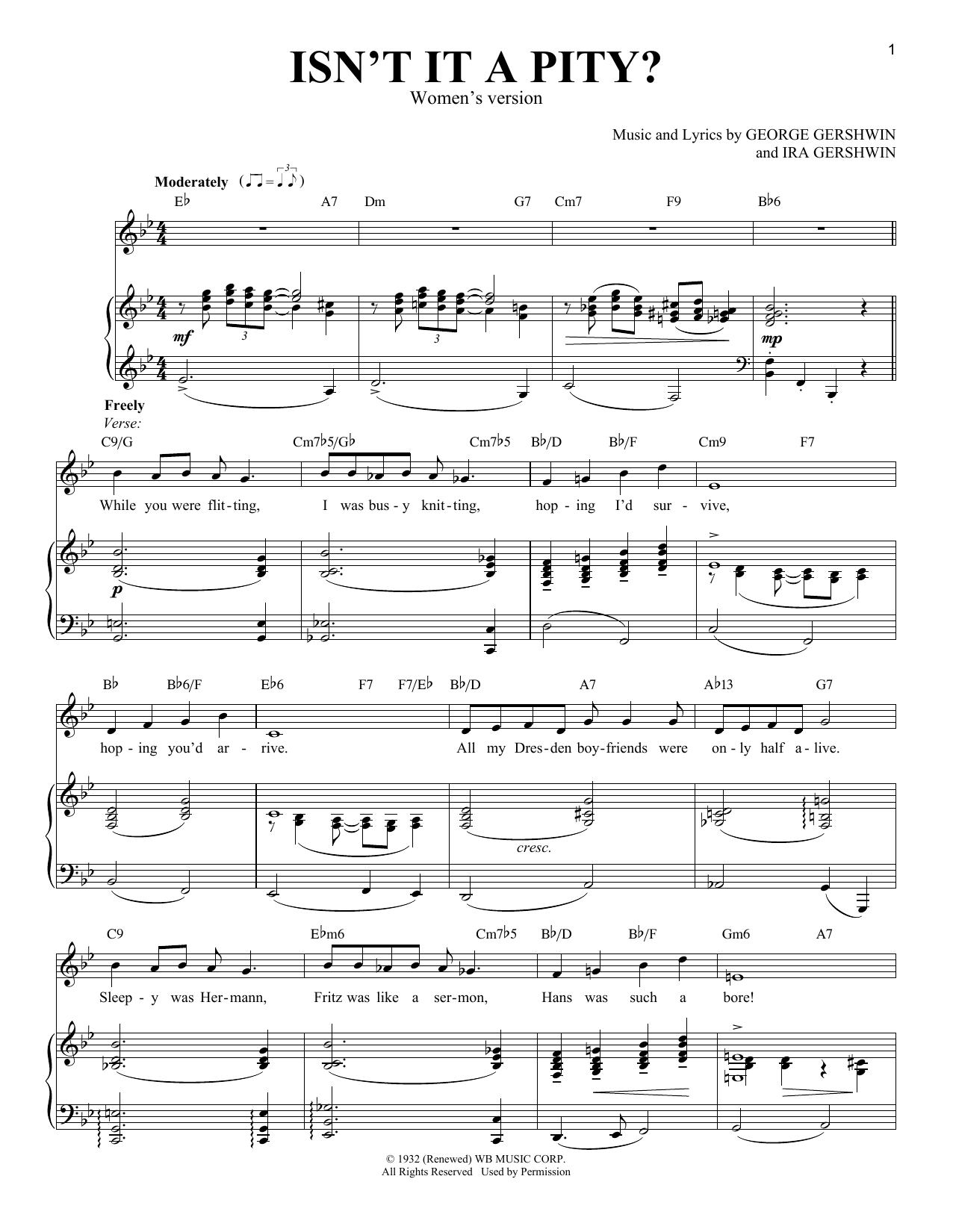Ira Gershwin Isn't It A Pity? [Women's version] sheet music notes and chords arranged for Piano & Vocal