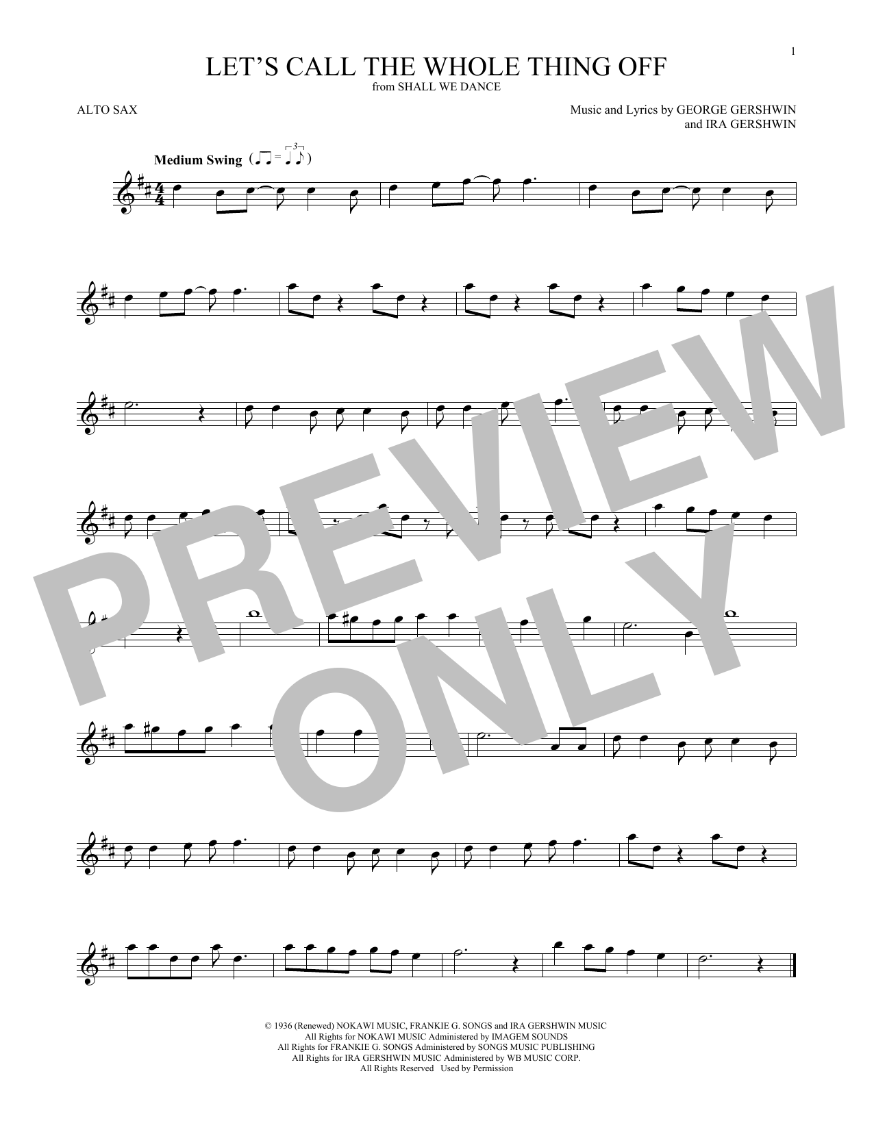 Ira Gershwin Let's Call The Whole Thing Off sheet music notes and chords arranged for Alto Sax Solo