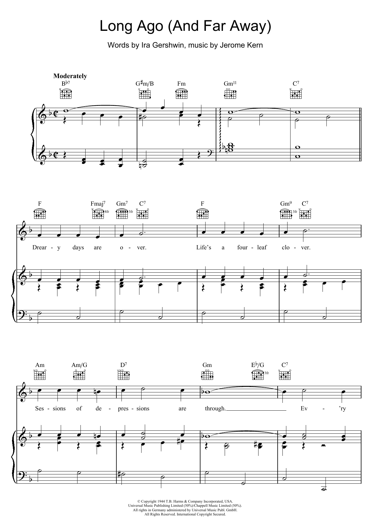 Ira Gershwin Long Ago (And Far Away) sheet music notes and chords arranged for Ukulele Chords/Lyrics