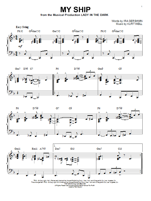 Ira Gershwin My Ship (arr. Brent Edstrom) sheet music notes and chords arranged for Piano Solo