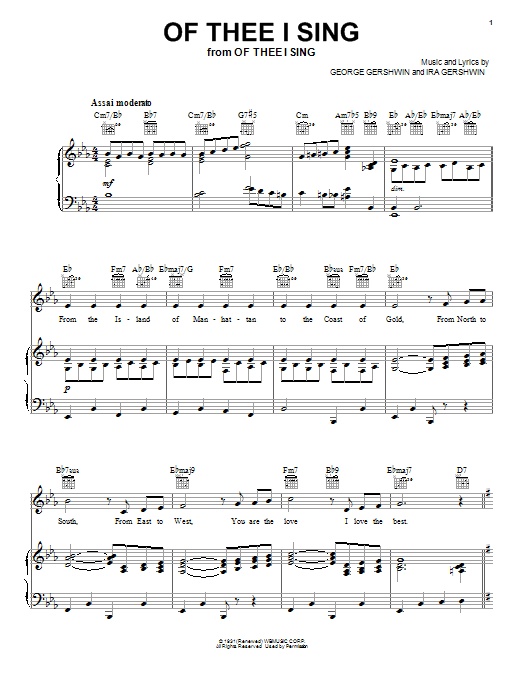 Ira Gershwin Of Thee I Sing sheet music notes and chords arranged for Piano, Vocal & Guitar Chords (Right-Hand Melody)