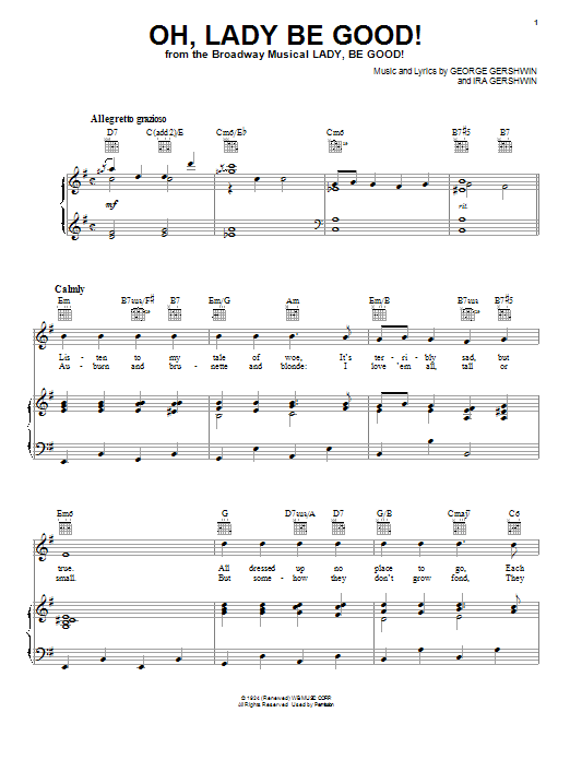 Ira Gershwin Oh, Lady Be Good! sheet music notes and chords arranged for Piano, Vocal & Guitar Chords (Right-Hand Melody)