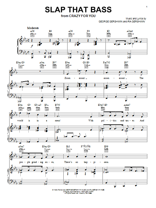 Ira Gershwin Slap That Bass sheet music notes and chords arranged for Piano, Vocal & Guitar Chords (Right-Hand Melody)