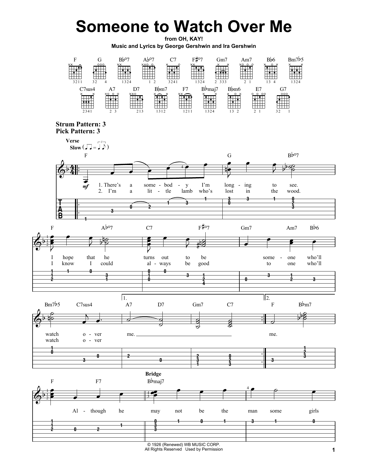 Ira Gershwin Someone To Watch Over Me sheet music notes and chords arranged for Easy Guitar Tab