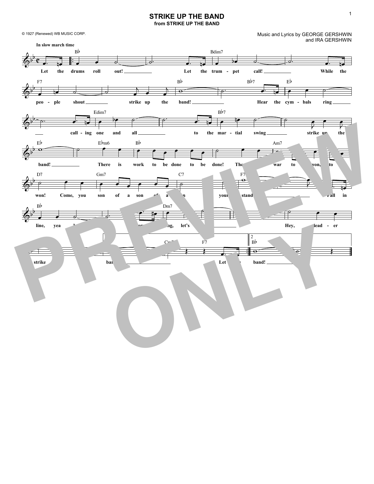 Ira Gershwin Strike Up The Band sheet music notes and chords arranged for Lead Sheet / Fake Book